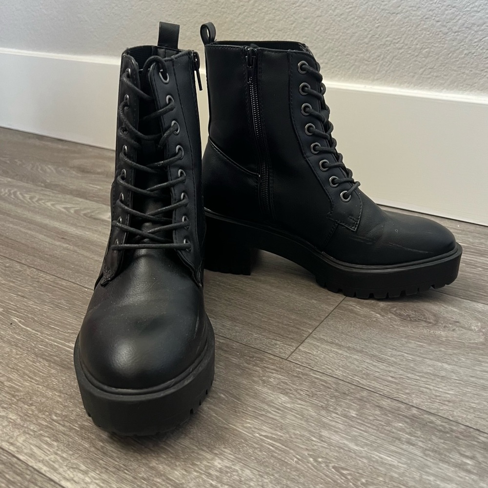 Black Leather Combat Boots
